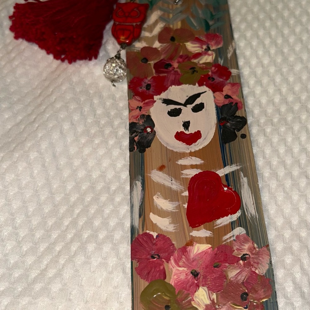 Hand-Painted Señorita Skull & Floral Bookmark with Tassel